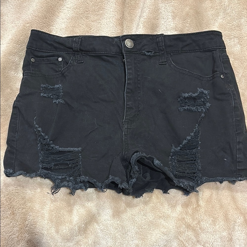 Tinseltown Black Distressed Jean Shorts